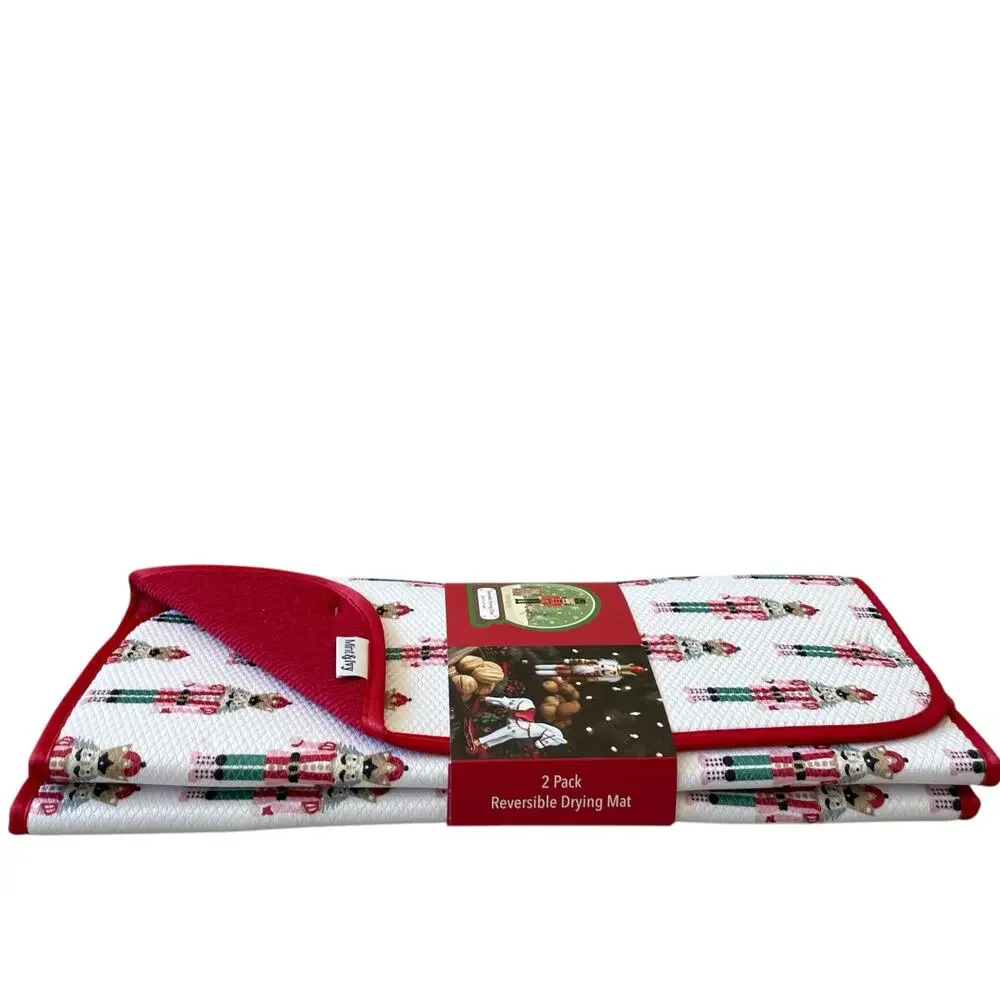 2pc Mint & Ivy NUTCRACKER Kitchen Drying Mats 16x19 Reversible Christmas Holiday